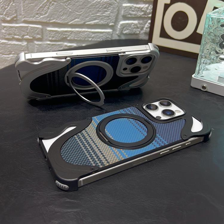 Funda de metal sin marco para iPhone 14 Pro con rotación de 360 grados y soporte MagSafe (plateada)