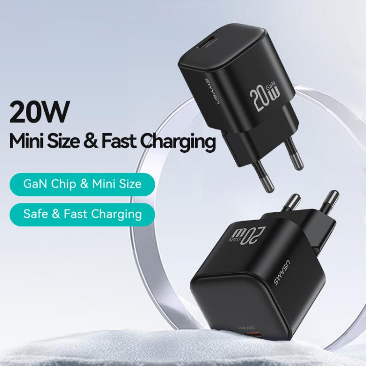 Cargador rápido mini USAMS CC260 de 20 W GaN con puerto USB-C/Tipo C, enchufe: UE (blanco)