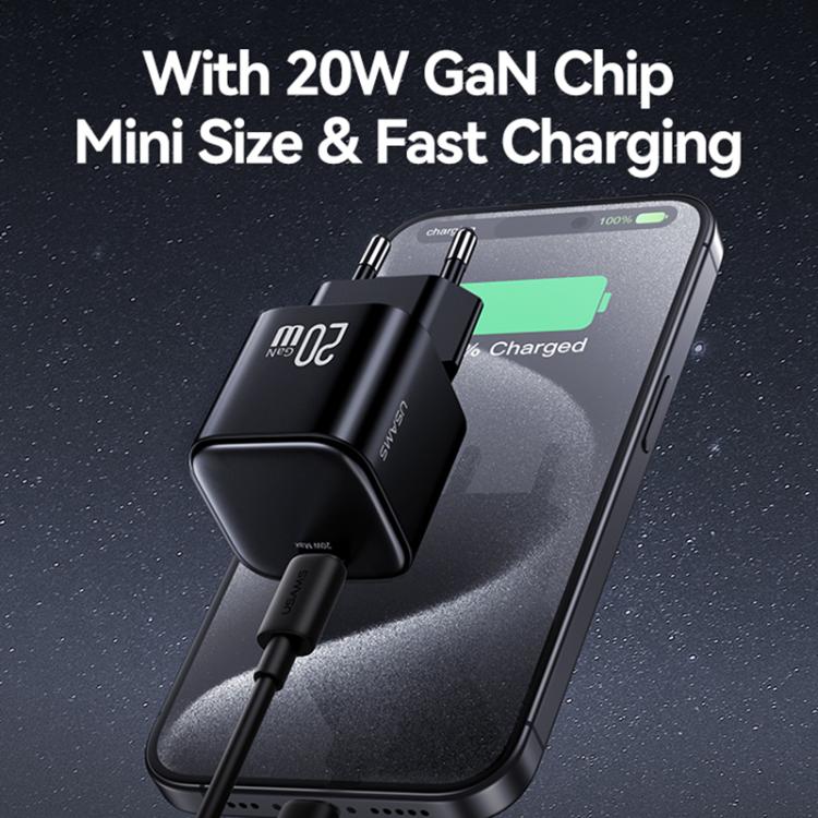 Cargador rápido mini USAMS CC260 de 20 W GaN con puerto USB-C/Tipo C, enchufe: UE (blanco)