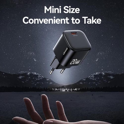 Cargador rápido mini USAMS CC260 de 20 W GaN con puerto USB-C/Tipo C, enchufe: UE (blanco)