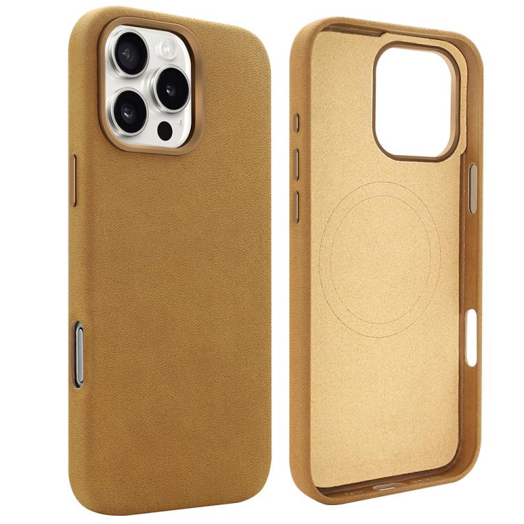 Funda VIETAO de piel sintética MagSafe de gamuza para iPhone 15 Pro (marrón claro)