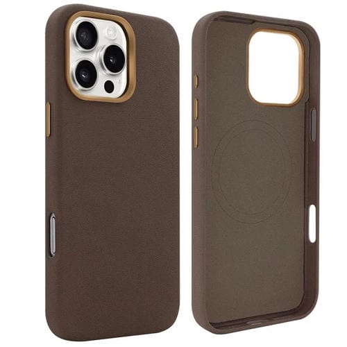 Funda VIETAO de piel sintética MagSafe de gamuza para iPhone 15 Pro (marrón café)