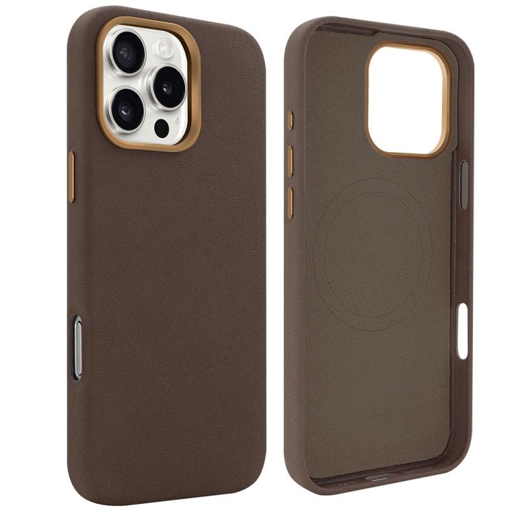 Funda VIETAO de piel sintética MagSafe de gamuza para iPhone 15 Pro (marrón café)