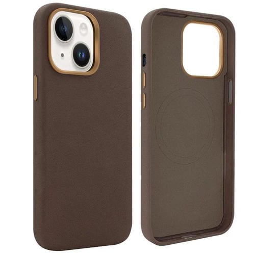 Funda VIETAO de piel sintética MagSafe de ante para iPhone 15 (marrón café)