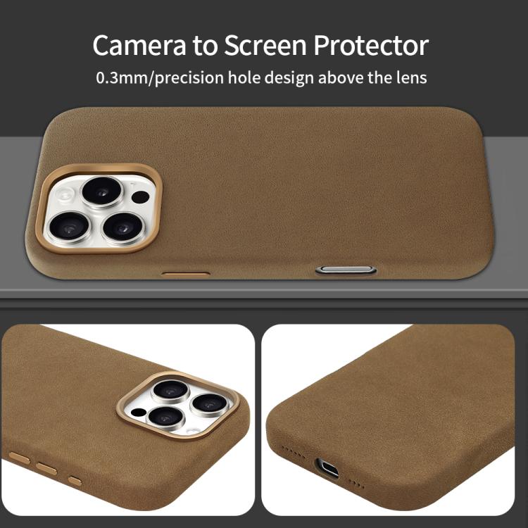 Funda VIETAO de piel sintética MagSafe de gamuza para iPhone 15 Pro (marrón café)