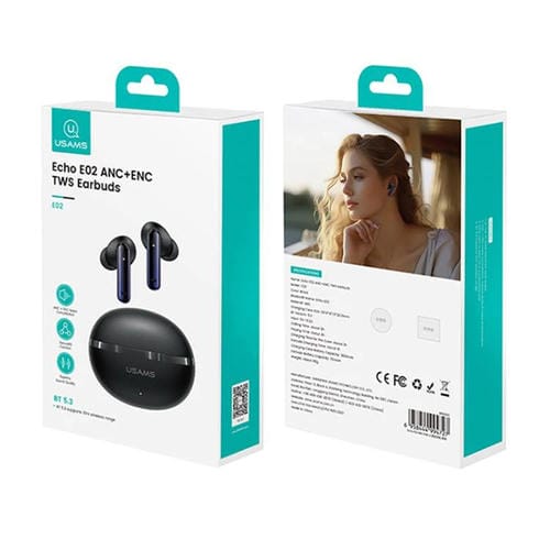Auriculares inalámbricos Bluetooth USAMS Echo E02 ANC y ENC TWS intraaurales (negros)