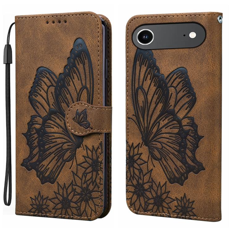 Funda de cuero con tapa horizontal y diseño retro de mariposas en relieve para iPhone 17 Air (marrón)