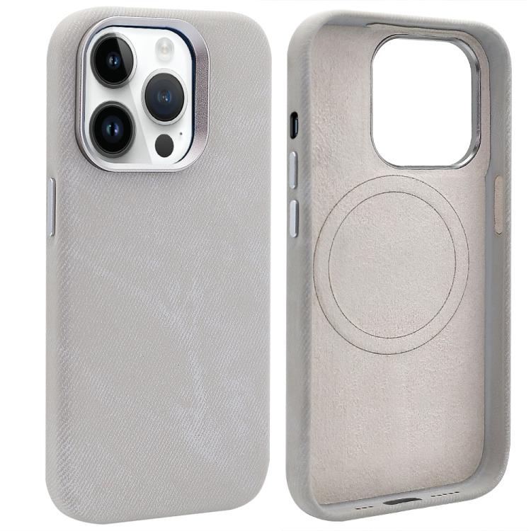 VIETAO - Funda de piel sintética con textura vaquera retro MagSafe para iPhone 13 Pro Max (gris plateado)