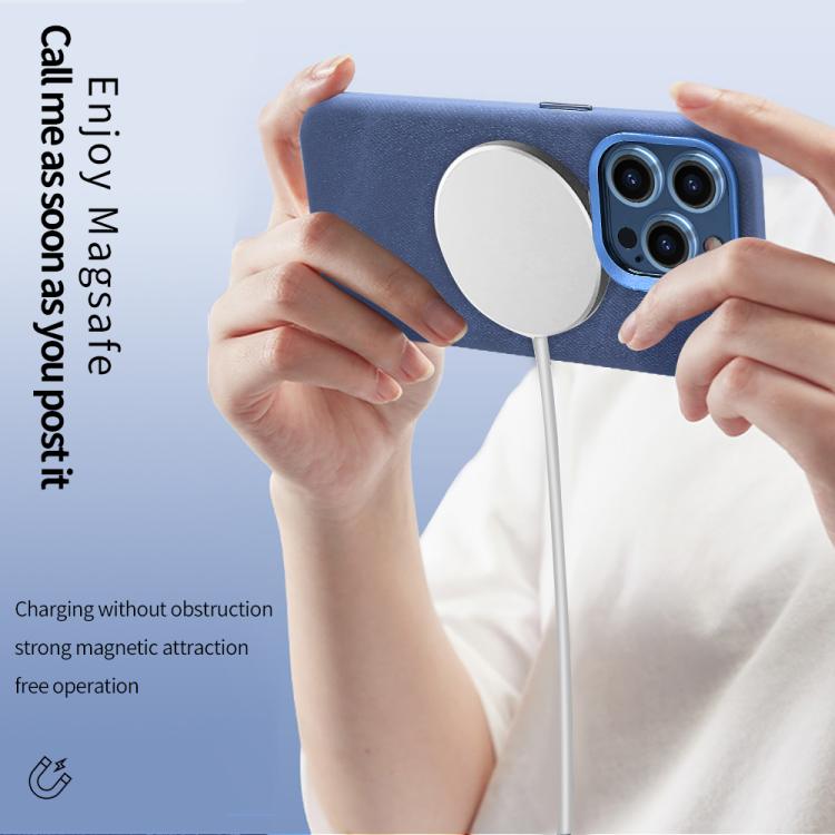 Funda VIETAO de cuero sintético con textura vaquera retro MagSafe para iPhone 15 Pro Max (azul oscuro)