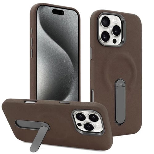 VIETAO - Funda de piel sintética MagSafe de ante con soporte para iPhone 15 Pro Max (marrón café)