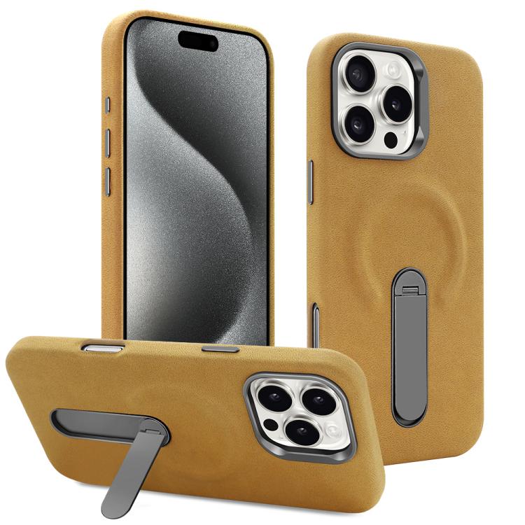 Funda VIETAO de piel sintética MagSafe de gamuza con soporte para iPhone 15 Pro (marrón claro)