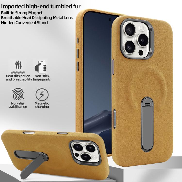 Funda VIETAO de piel sintética MagSafe de ante con soporte para iPhone 15 (gris oscuro)