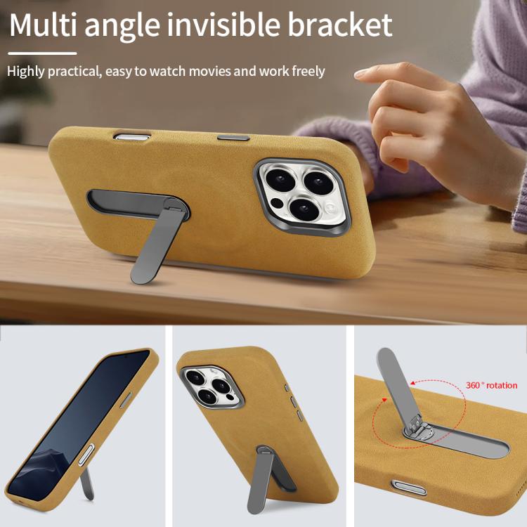 Funda VIETAO de piel sintética MagSafe de ante con soporte para iPhone 15 (gris oscuro)