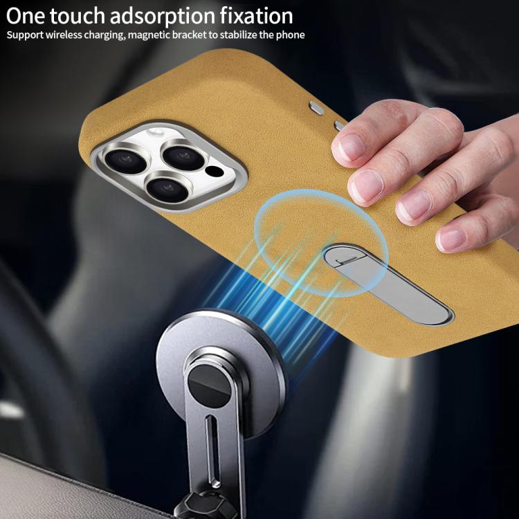 VIETAO - Funda de piel sintética MagSafe de ante con soporte para iPhone 15 Pro Max (marrón oscuro)