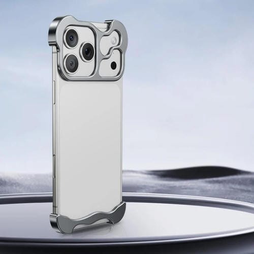 Funda para iPhone 17 Pro sin marco con esquinas metálicas y protector de lente (gris)