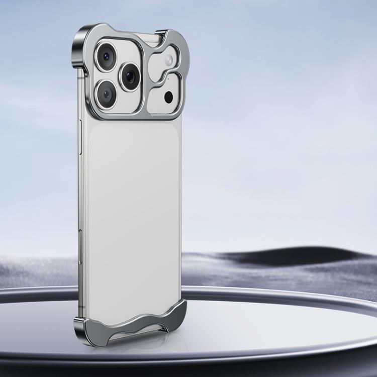Funda para iPhone 17 Pro sin marco con esquinas metálicas y protector de lente (gris)