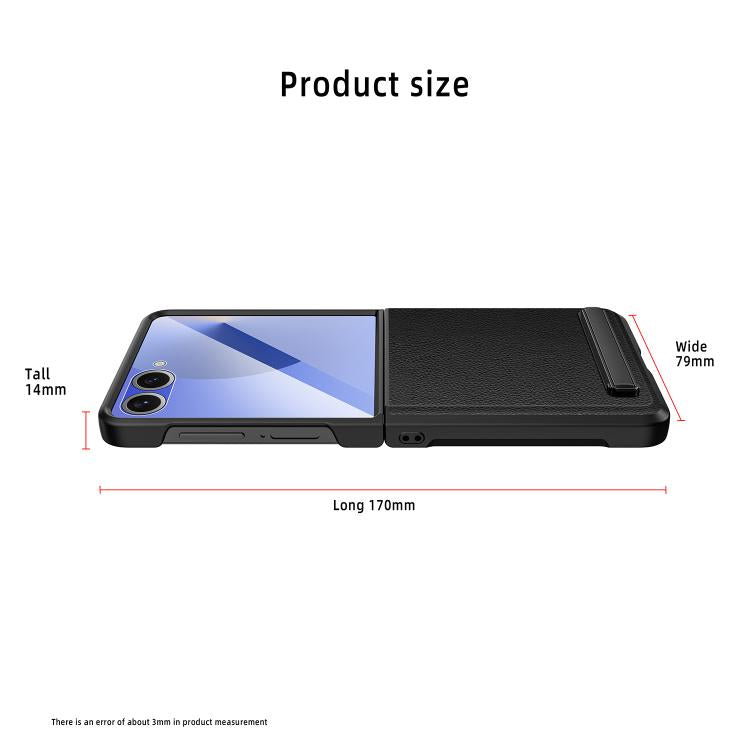 Funda para Samsung Galaxy Z Flip7 5G con soporte invisible integrado y textura de lichi (negro trigo)
