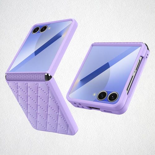 Funda con textura de diamante y cobertura total integrada para Samsung Galaxy Z Flip7 5G (morado)