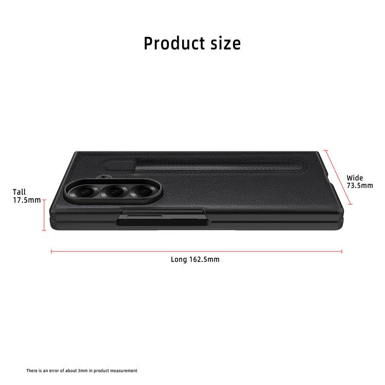 Funda para Samsung Galaxy Z Fold7 5G con diseño de lichi integrado, ranura para bolígrafo (sin bolígrafo) (marrón)
