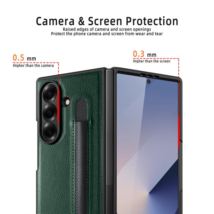 Funda para Samsung Galaxy Z Fold7 5G con diseño de lichi integrado, ranura para bolígrafo (sin bolígrafo) (marrón)