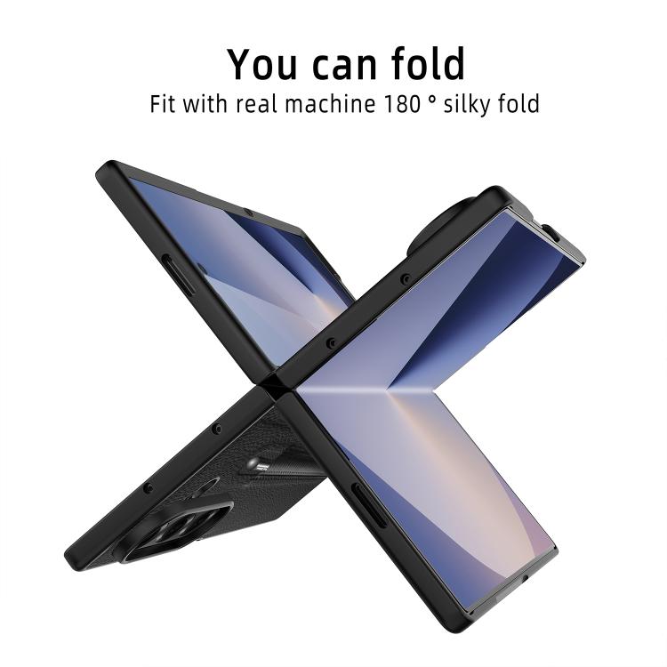 Funda para Samsung Galaxy Z Fold7 5G con diseño de lichi integrado, ranura para bolígrafo (sin bolígrafo) (marrón)