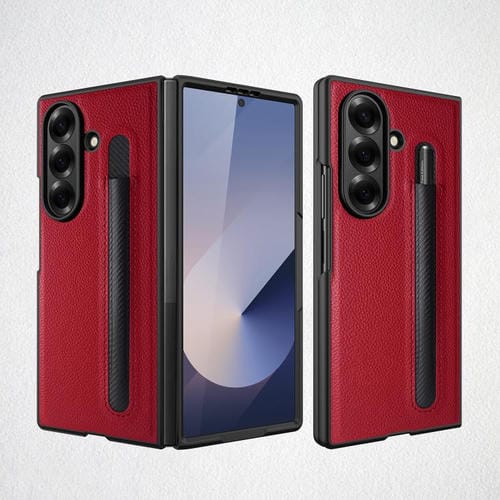 Funda para Samsung Galaxy Z Fold7 5G con diseño de lichi integrado, ranura para bolígrafo (sin bolígrafo) (rojo)