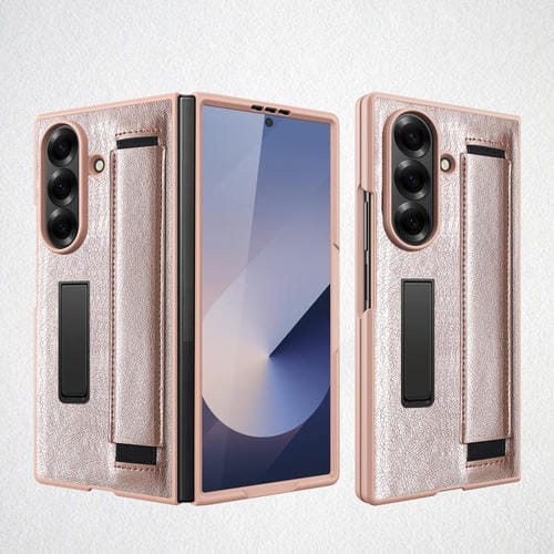 Funda para Samsung Galaxy Z Fold7 5G con soporte invisible integrado y correa de mano (dorada)