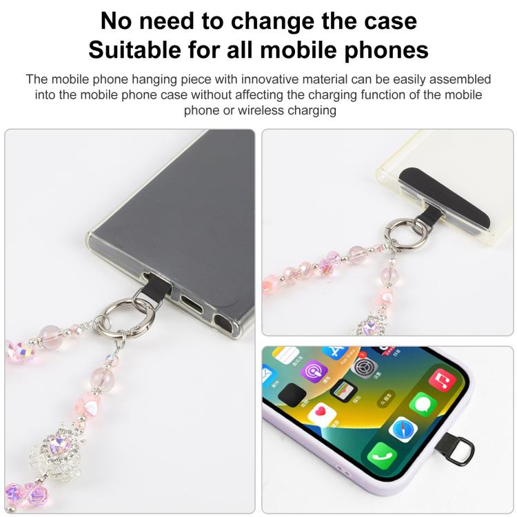 Cadena de cuentas de lujo universal para teléfono con cuentas de cristal antipérdida (rosa)