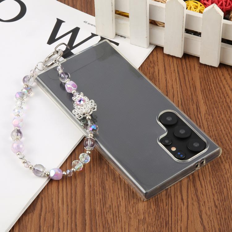 Cadena de cuentas de lujo universal para teléfono con cuentas de cristal antipérdida (rosa)