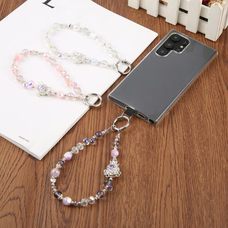 Cadena de cuentas de lujo universal para teléfono con cuentas de cristal antipérdida (rosa)