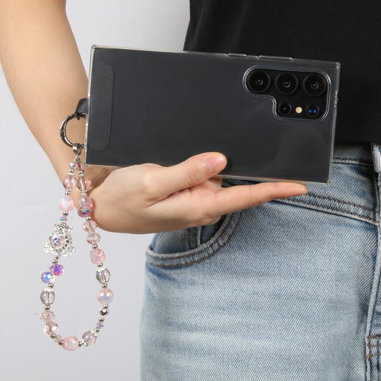Cadena de cuentas de lujo universal para teléfono con cuentas de cristal antipérdida (rosa)