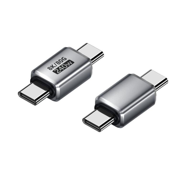 Adaptador tipo C de 240 W y 80 Gbps con todas las funciones. Modelo: conector macho recto a macho (plateado).