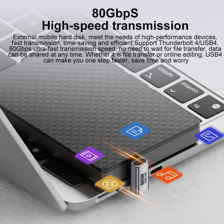 Adaptador tipo C de 240 W y 80 Gbps con todas las funciones, modelo: conector macho a hembra en forma de U (plateado)