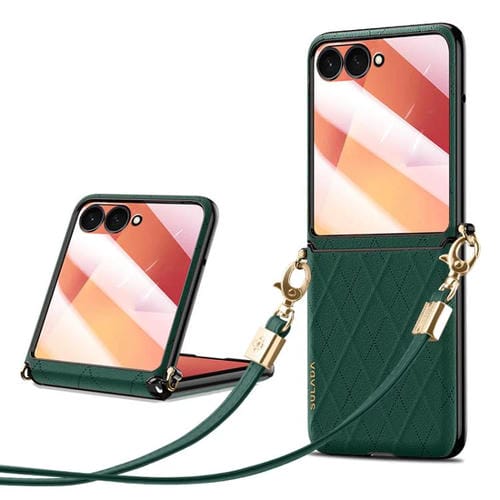 Funda plegable con textura rómbica y cordón para Samsung Galaxy Z Flip7 5G (verde)