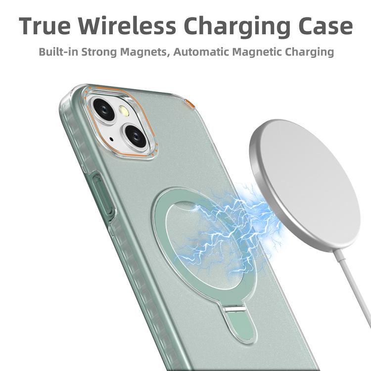 Funda colorida 2 en 1 con soporte de anillo MagSafe para iPhone 15 Plus (verde menta)