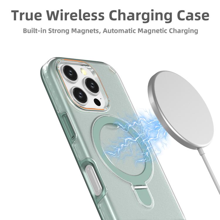Funda colorida 2 en 1 con soporte de anillo MagSafe para iPhone 16 Pro (negro transparente)
