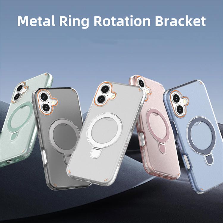 Funda colorida 2 en 1 con soporte de anillo MagSafe para iPhone 16 Plus (verde menta)