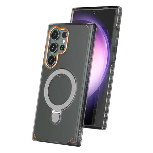 Funda para Samsung Galaxy S25 Ultra 5G, colorida, 2 en 1, con soporte de anillo MagSafe (negro transparente)