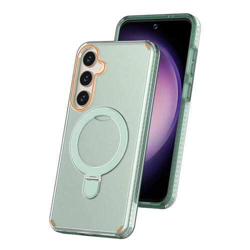 Funda colorida 2 en 1 con soporte de anillo MagSafe para Samsung Galaxy S25+/S24+ 5G (verde menta)