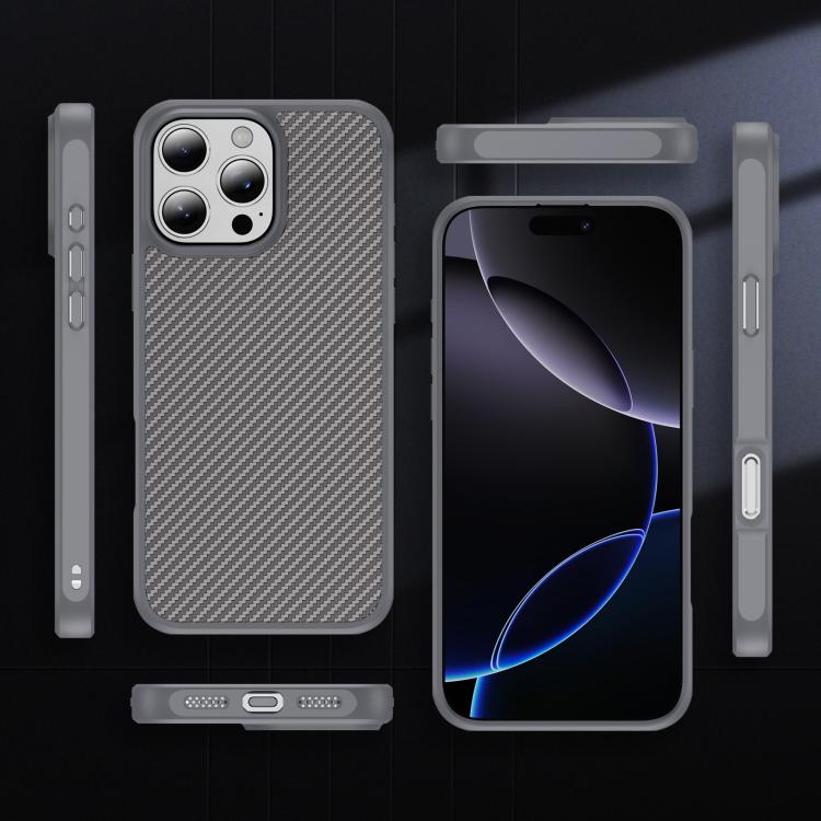 Funda MagSafe con textura de fibra de carbono y tacto suave para iPhone 16 Pro (gris)
