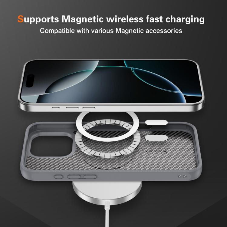 Funda MagSafe con textura de fibra de carbono y tacto suave para iPhone 16 Pro (gris)