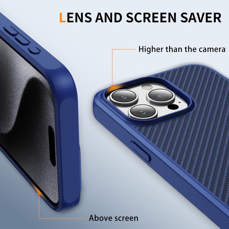 Funda MagSafe con textura de fibra de carbono y tacto suave para iPhone 15 Pro Max (azul)