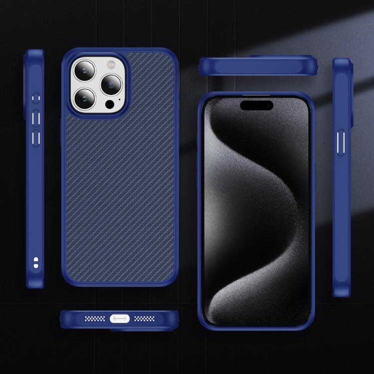 Funda MagSafe con textura de fibra de carbono y tacto suave para iPhone 15 Pro Max (azul)