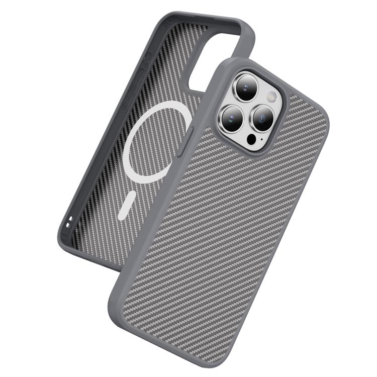 Funda MagSafe con textura de fibra de carbono y tacto suave para iPhone 15 Pro Max (gris)