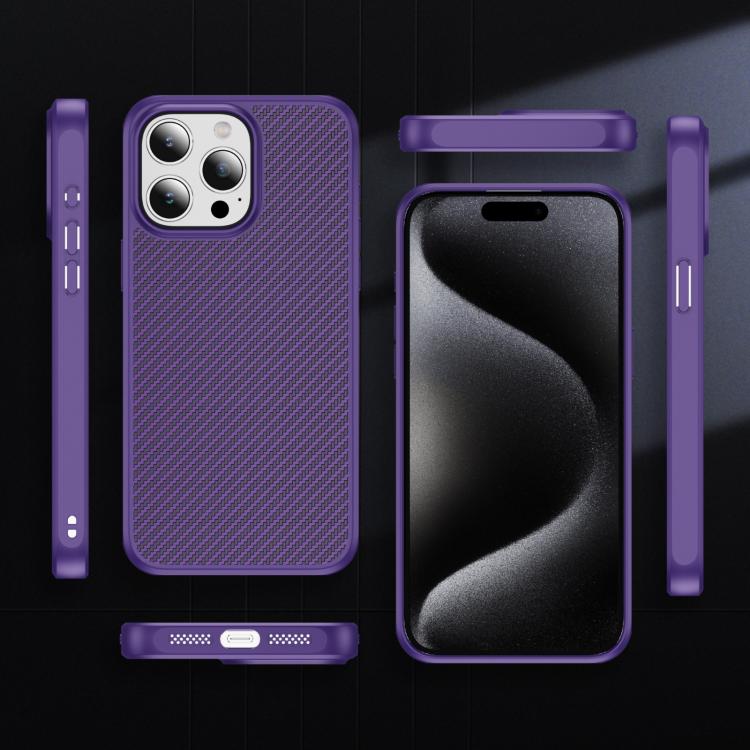 Funda MagSafe con textura de fibra de carbono y tacto suave para iPhone 15 Pro Max (morado)