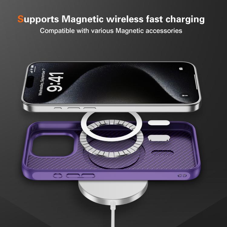 Funda MagSafe con textura de fibra de carbono y tacto suave para iPhone 15 Pro Max (morado)