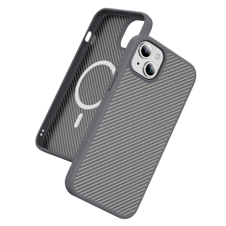Funda MagSafe con textura de fibra de carbono y tacto suave para iPhone 15 (gris)