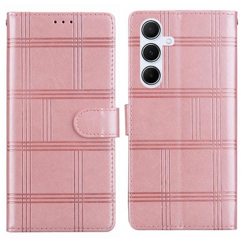 Funda de piel con relieve a cuadros para Samsung Galaxy A55 5G (rosa)