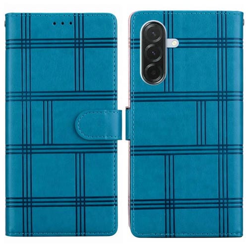 Funda de cuero con relieve a cuadros para Samsung Galaxy A26 5G (azul)