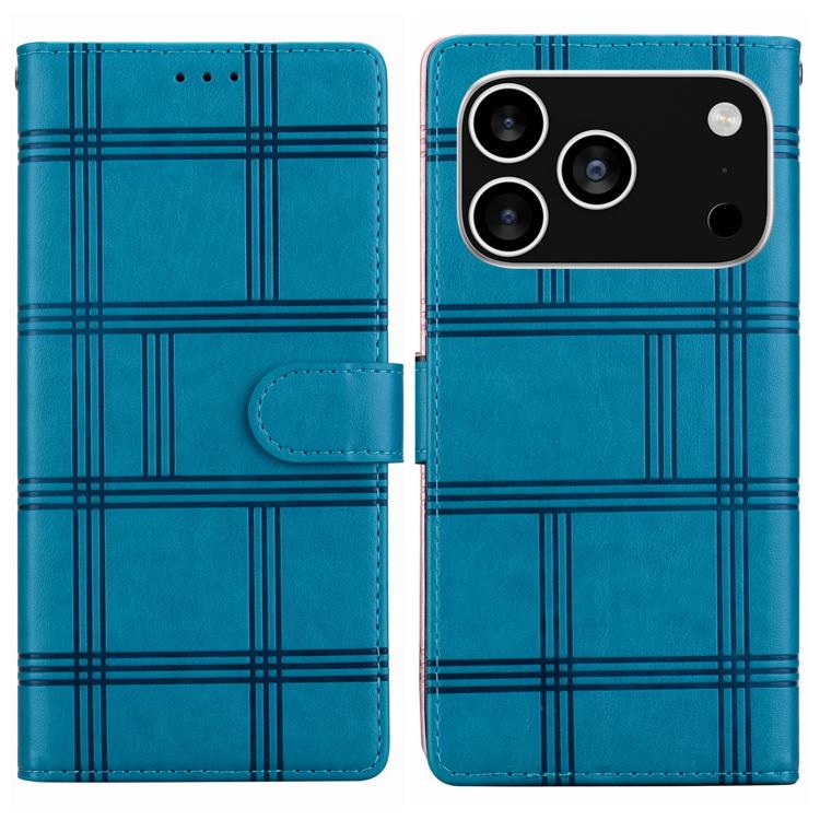 Funda de piel con relieve a cuadros para iPhone 17 Pro (azul)